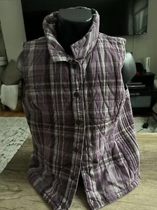Bandolino Denim Purple Plaid Puffer Style Button Up Vest Women’s Size XL - Picture 1 of 4