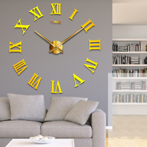 NEW Gold Roman numerals designer wall clock wall tatoo XXL in 3D new collect  Bh