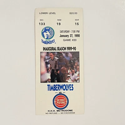 Minnesota Timberwolves First Season vs Pistons Ticket 1/27/1990 Rodman 11 Rebs - Image 1 of 4