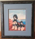 Framed Afghan Hound Black and Tan Mother and Son Beach Print 16" x 18" 8" x 10"