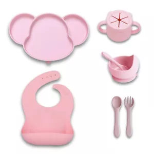 Baby Feeding Silicon Set l Spoon & Fork, Bowl, Bib, Plate Set of 2 (Pink & Blue) - Picture 1 of 68