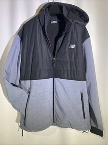 New Balance Fleece Zip Jacket Men XL Black Gray Lined Hooded Coat - Picture 1 of 21
