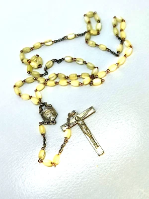 chapelet ancien en perles de Nacre crusifix argent - Photo 1/3