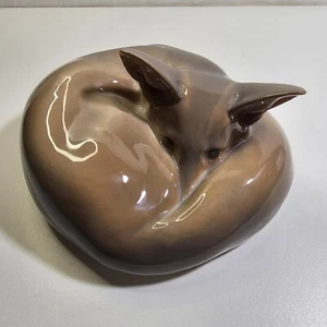 Royal Copenhagen Denmark Porcelain Curled Fox Figurine #438 Large 70's Flawless - Picture 1 of 8