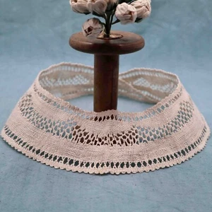 Set of 2 Collars Insertion Lace Handmade in Linen French Vintage lace Collar - Picture 1 of 7