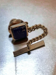 VINTAGE Tie Pin Blue Glittery Gold Tone RETRO Ideal Gift For The Classic MOD.  - Picture 1 of 12