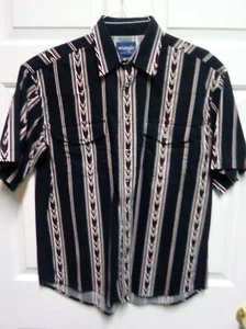 NEW VTG Men's WRANGLER XL WESTERN Black Red Blue PEARL Short Sleeve Navajo Aztec - Picture 1 of 4