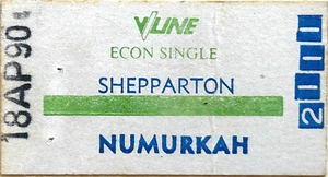 V/Line Ticket - SHEPPARTON to NUMURKAH - 1990 Half Fare Economy Single - Picture 1 of 2