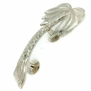 large Palm tree Door pull handles solid polished Nickel brass old style 30cm - Bild 1 von 11