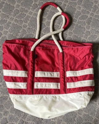Bolso de nailon LL Bean vintage, asas de cuerda y barco rojo y blanco Foto 1 de 4