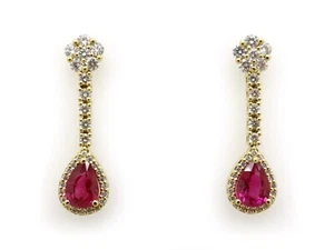 Penny Preville 18k Yellow Gold 2ct Pear Ruby Diamond Dangle Drop Earrings - Picture 1 of 7
