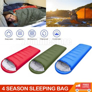 4 SEASON SINGLE SLEEPING BAGS CAMPING RECTANGULAR ENVELOPE ZIP UP KIDS ADULT