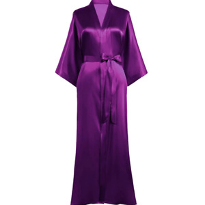 Womens 16 Momme 100% Mulberry Silk Long Bath Robes Sleeping Dress Nightie Kimono