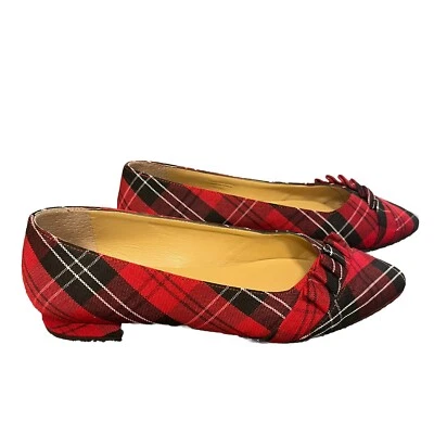 Talbots Volantes Rojo Negro Vacaciones Cuadros Talla 6.5 Zapato Plano Punta Punta Tartán Usado en Excelente Condición! Foto 1 de 4