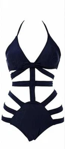 Kingox High Waist Badeanzug Bikini Damen Bandage Badeanzug Bademode, Blau, Größe M - Bild 1 von 1