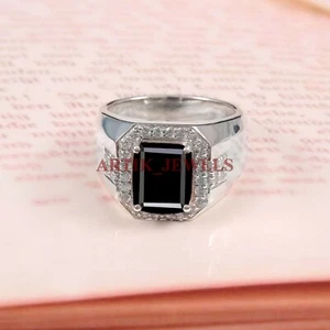 Anello In Argento Sterling 925 Con Gemma In Onice Nero Naturale Per Uomo #5039 - Foto 1 di 4