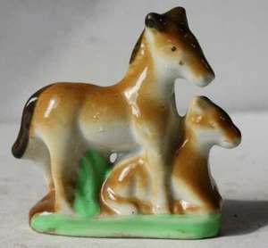 Horse Figurine Horse Colt Pony Double Fig Ceramic Porcelain Hand Painted Japan - - Picture 1 of 1