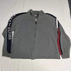 Felpa Tommy Hilfiger vintage uomo XL grigia full zip bandiera logo manica - Foto 1 di 9