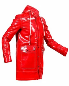 All New Stylish Hot Red Men's PVC Vinyl Hooded Long Coat Trench All Sizes - Picture 1 of 4