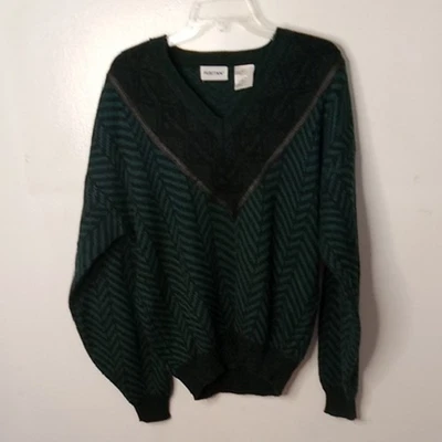Puritan Mens Size Large V Neck Patterned Green Sweater. Grandpacore. Warm - Image 1 of 4