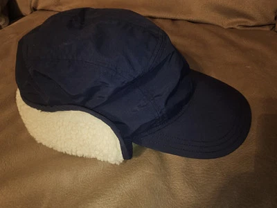 Lands End S/M Gorra de Invierno Sombrero Trampero Azul Marino Forro de Piel Sintética Orejeras Algodón Lana Foto 1 de 4