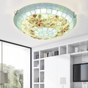Tiffany Handmade Seashell Stained Glass Ceiling Lamp Dimmable Flush Mount Light - Picture 1 of 11