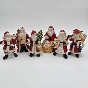 Vintage Enesco Keramik Weihnachtsmann 6er Set - 6" hoch Weihnachten Urlaub Dekor - Bild 1 von 5