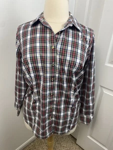 Talbots 16W Tartan Plaid Gold Buttons Preppy Classic Non Iron - Picture 1 of 9