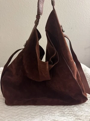All Saints Tote / chocolate brown suede shoulder bag - Image 1 of 4