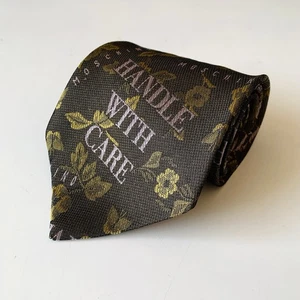 Corbata Moschino 100 % seda corbata bronce rosa mango floral con cuidado diseñador hombres - Imagen 1 de 8