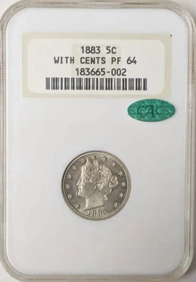 1883 Proof Liberty V Nickel NGC PF-64 CAC Old Fatty Holder - Image 1 of 2