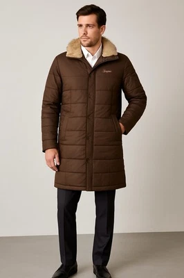 Chaqueta Abrigo Pepe Jeans London Para Hombre Marrón Largo Plumón S Piel de Coyote Real Foto 1 de 4