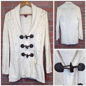 Merona Womens Beige Toggle Cable Knit Cardigan Sweater Size M Coastal Fisherman - Picture 1 of 10