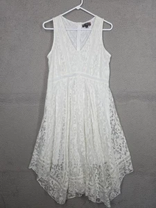 Abito pizzo bianco grande senza maniche midi fazzoletto orlo J Glee orlo uncinetto - Foto 1 di 11
