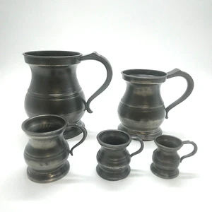 Set of 5 English Pewter Tankards/Measures Quart/Pint/Gill/Half & Quarter Gill - Picture 1 of 24
