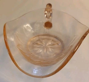 Vtg Pink Depression Glass Handled Bonbon Dish Floral Starburst Pattern - Picture 1 of 18