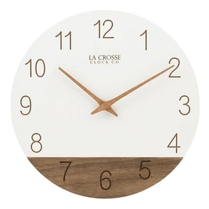 La Crosse 404-3630B 12" Sierra Wood Quartz Analog Wall Clock, White - Picture 1 of 7