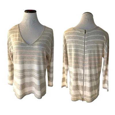 Feel The Piece Cashmere Blend Sweater One Size Beige Slouchy Zip Back Minimalist - Image 1 of 4