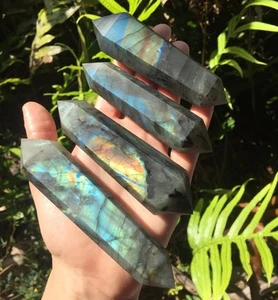 LABRADORITE Faceted 1 (ONE) CRYSTAL WAND! Large Polished DT Point Flashy Magical - Picture 1 of 12