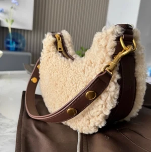 New Women's Luxury Real Lamb Fur Handbags Fashion Crescent bag Crossbody Bag - Picture 1 of 7