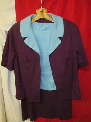 Chaqueta Top y Falda Vintage Años 60 Mr Z San Francisco Lino Turquesa y Ciruela Foto 1 de 4