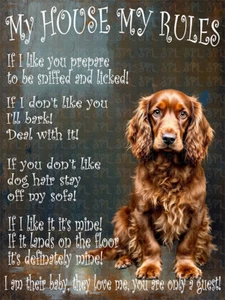 English Cocker Spaniel My House My Rules funny Metal Retro style tin sign gift - Picture 1 of 4
