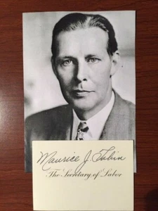 MAURICE J. TOBIN SIGNED CARD, MAYOR BOSTON, GOV. MASS, TRUMAN SEC. OF LABOR  - Picture 1 of 1