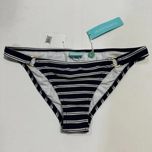 Melissa Odabash Nuevo con Etiquetas Parte Inferior de Bikini Natación 6 Pequeños Anillos Azul Blanco Rayas Dorado - Imagen 1 de 7