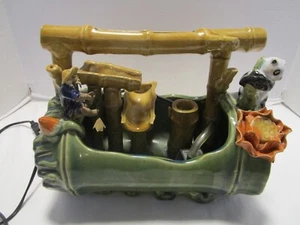 Vintage Tabletop Water Fountain Diorama ceramic panda bear lotus Zen Elec 10.5 W - Picture 1 of 13