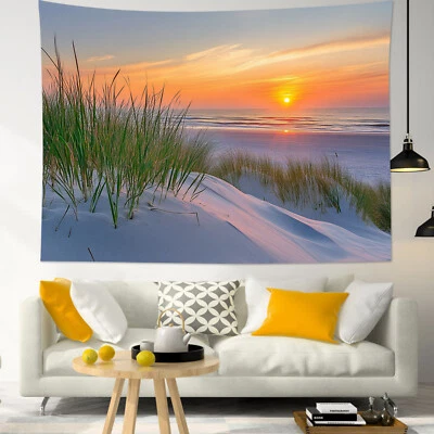 Tapiz costero de verano tropical océano atardecer playa para dormitorio sala dormitorio Foto 1 de 4