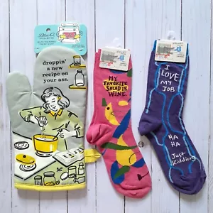 Blue Q Set of Two Women's Socks Size 5-10 and Oven Mitt - Picture 1 of 15