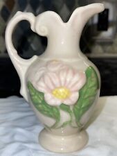 Vintage HULL ART Pottery Magnolia Ewer Vase Pitcher 5 1/2" Tall White/Pink
