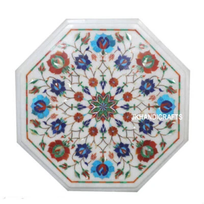 2'x2' Marble Console Center Table Top Lapis Lazuli Marquetry Inlay Hallway Decor - Image 1 of 4