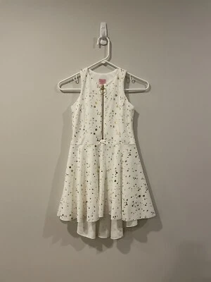 Vestido Zoe LTD Niña Oro Blanco Salpicaduras Pintura Alto Bajo Talla 8 Foto 1 de 4